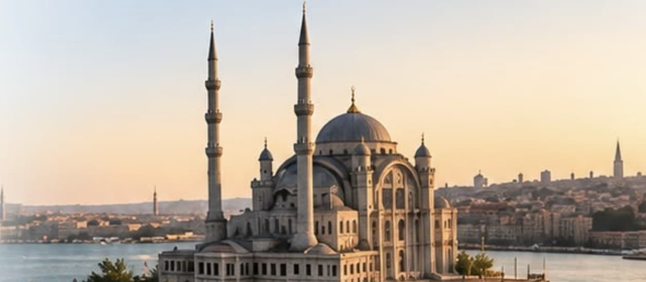 The Ortaköy Mosque on the Bosphorus in Istanbul at sunset